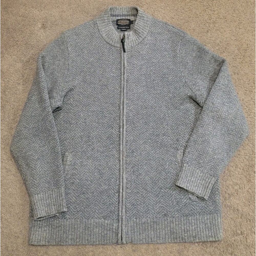Pendleton Shetland Washable Wool Full Zip Gray Cardigan Sweater Men's Large